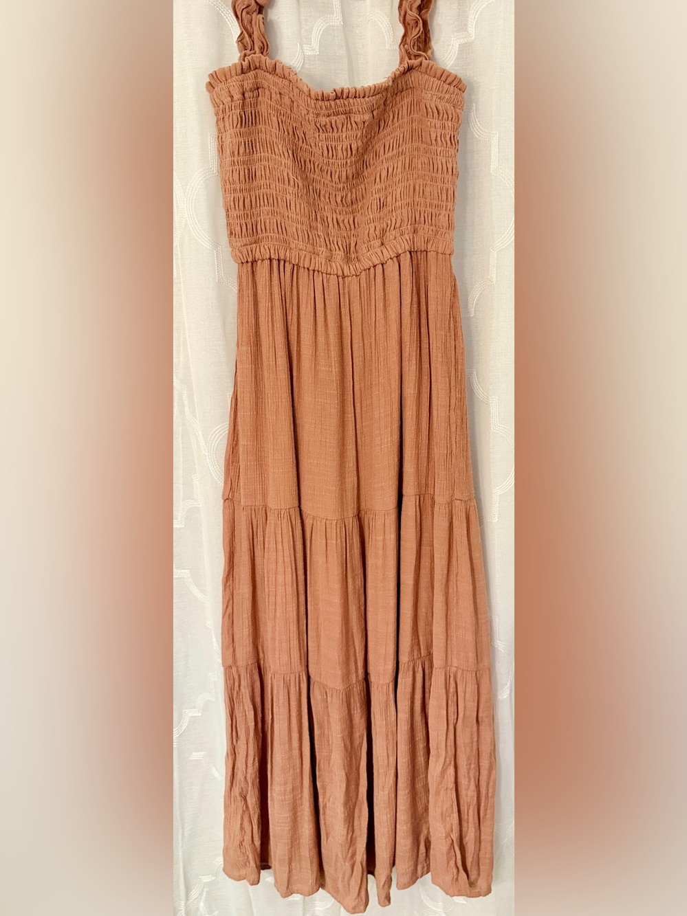 Love Tree Smocked Gauze Midi Dress Size Small in Rusty Terracotta - Picture 4 of 11